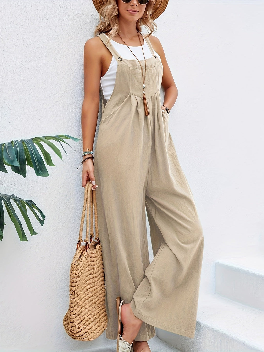 Damen Overall mit Trägern und Quadratischem Ausschnitt