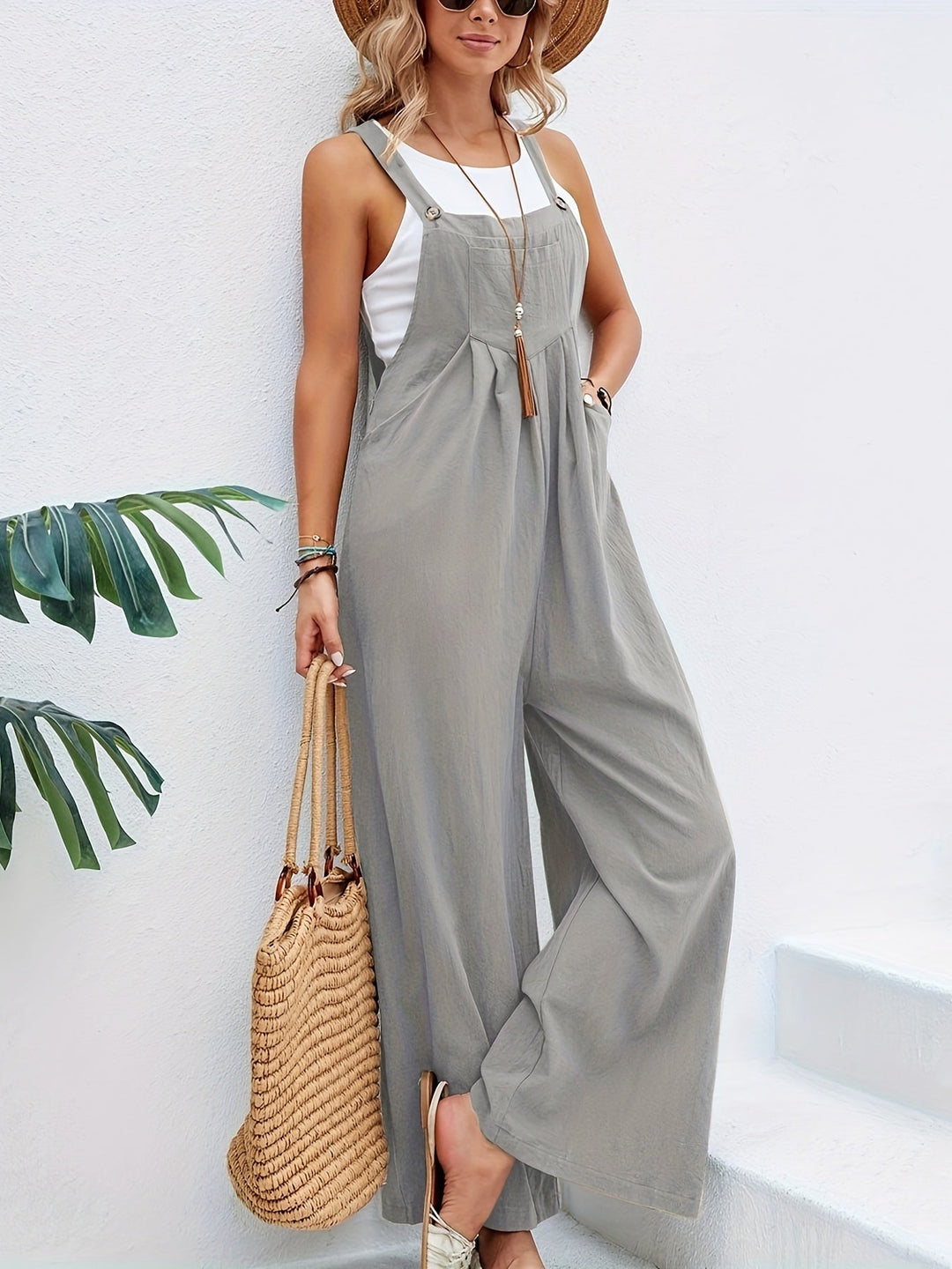 Damen Overall mit Trägern und Quadratischem Ausschnitt