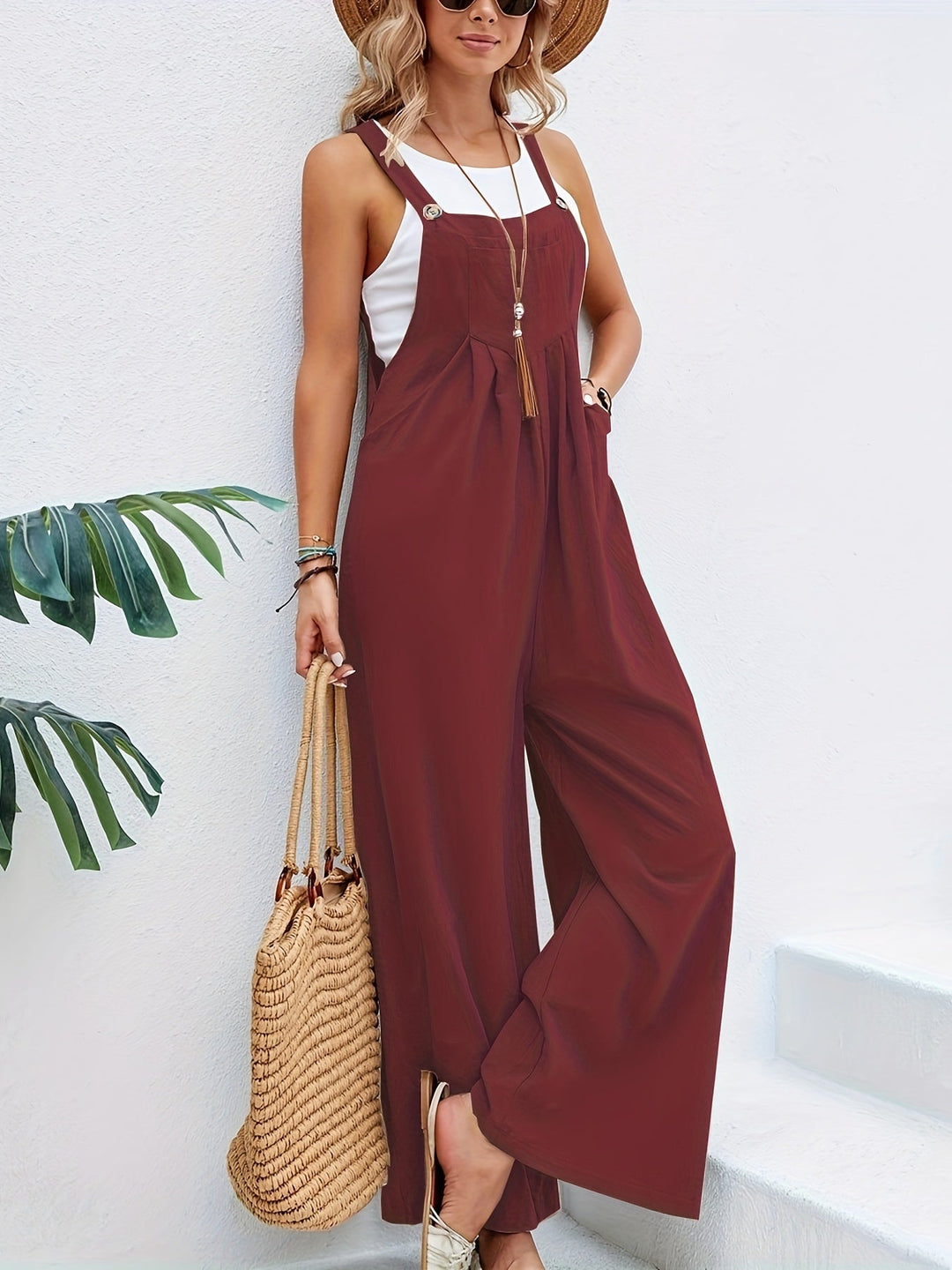 Damen Overall mit Trägern und Quadratischem Ausschnitt