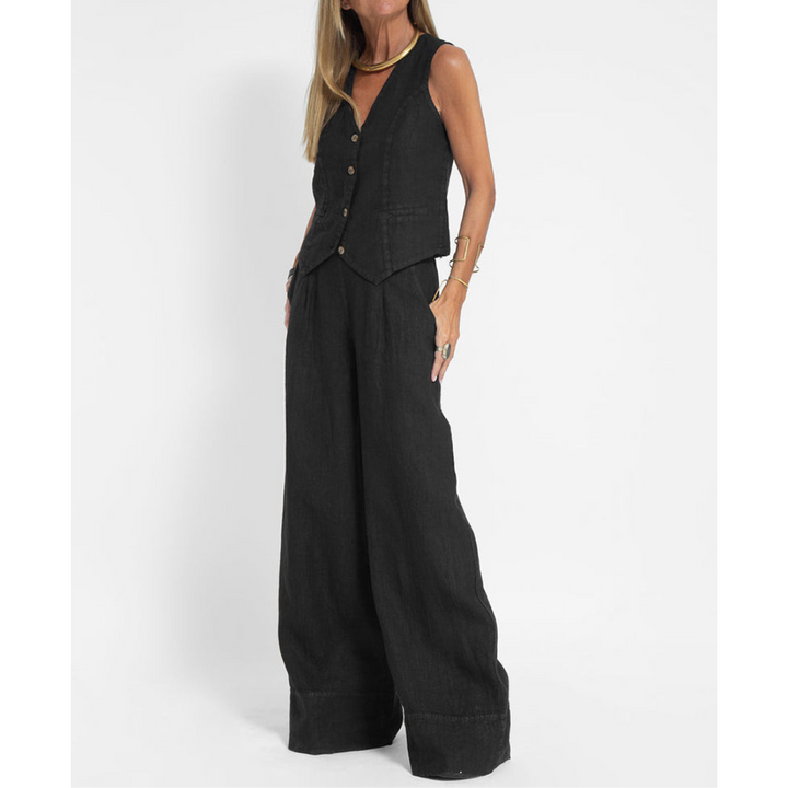 Damen-Sommer-Set mit Knopfvorderseite und Passender Hose