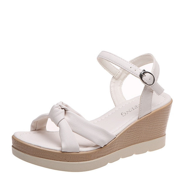Damen Sommer Wedge Sandalen mit verstellbarem Knöchelriemen
