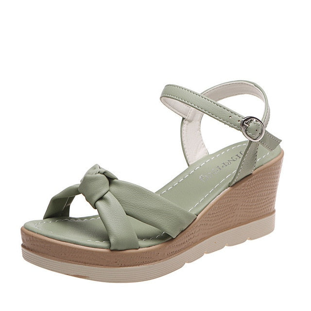 Damen Sommer Wedge Sandalen mit verstellbarem Knöchelriemen