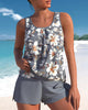 Damen ärmelloses Tankini-Set mit Blumenmuster-Oberteil