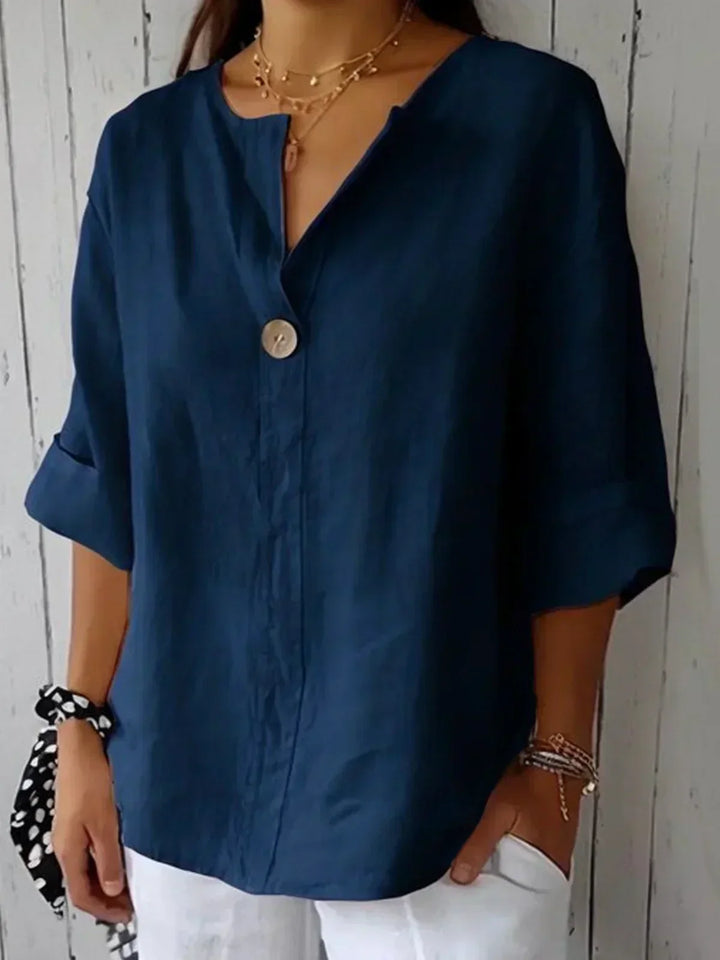 Damen Sommerbluse mit V-Ausschnitt und Dreiviertelärmeln