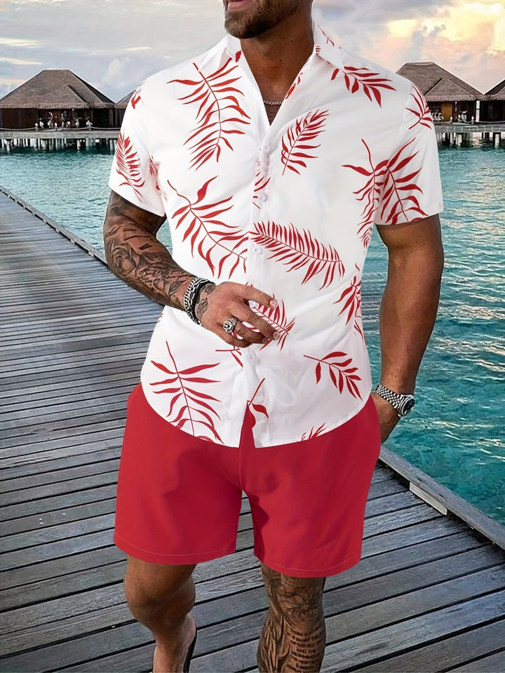 Herren Sommer-Shorts-Set mit tropischem Hemd und Taschen