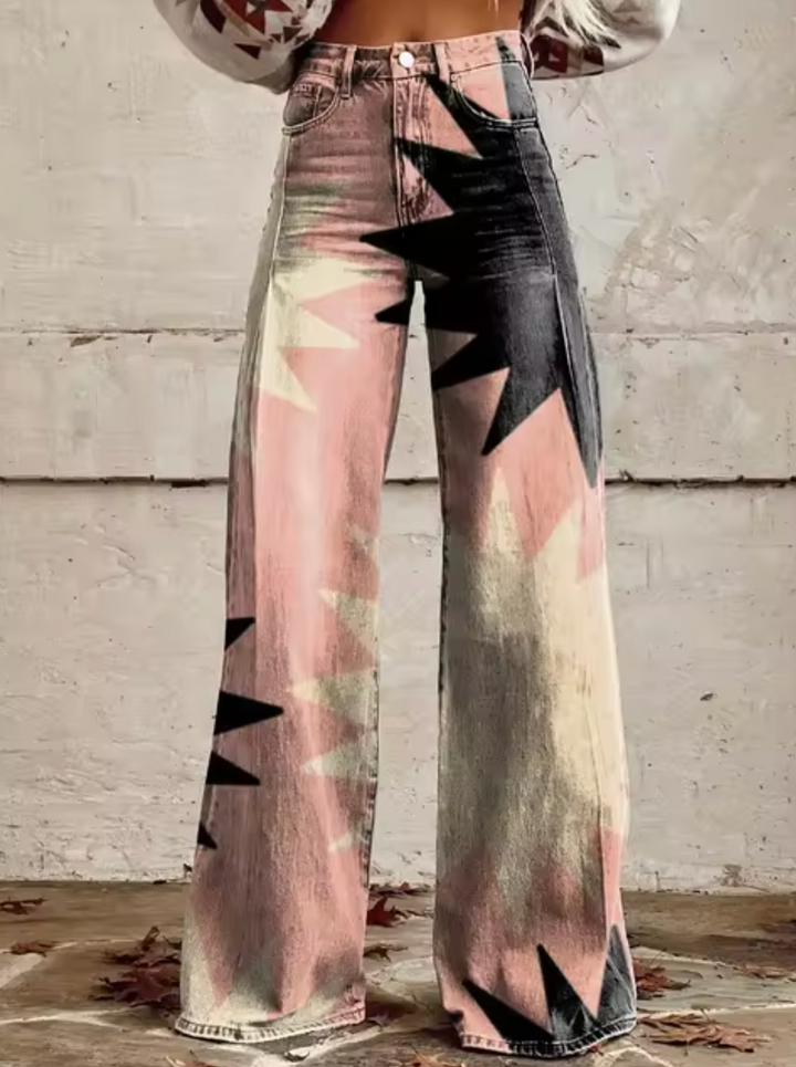 Damen Jeanshose mit hohem Bund und Grafikprint