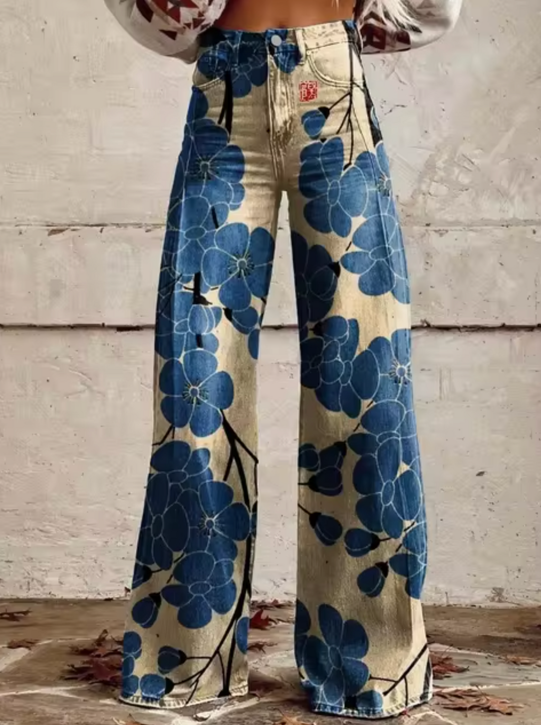 Damen Jeanshose mit hohem Bund und Grafikprint