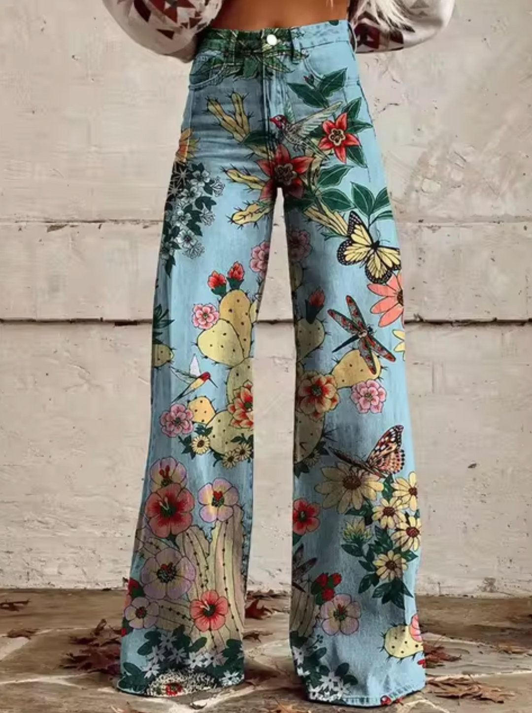 Damen Jeanshose mit hohem Bund und Grafikprint