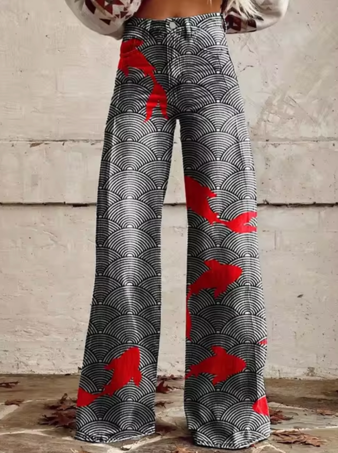 Damen Jeanshose mit hohem Bund und Grafikprint