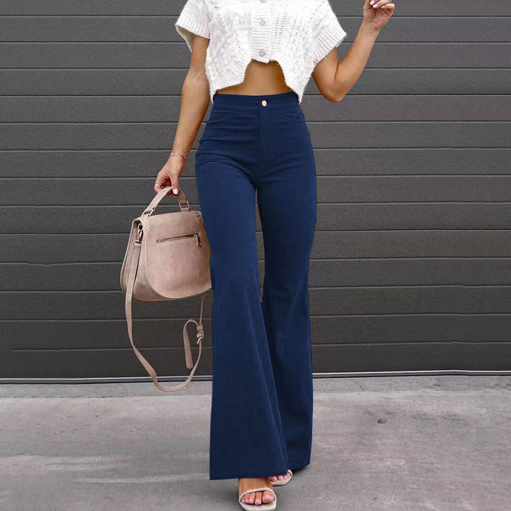 Damen Sommerhose mit hoher Taille und ausgestellten Beinen
