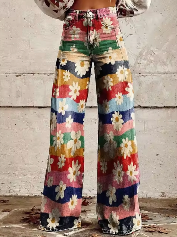 Damen Jeanshose mit hohem Bund und Grafikprint