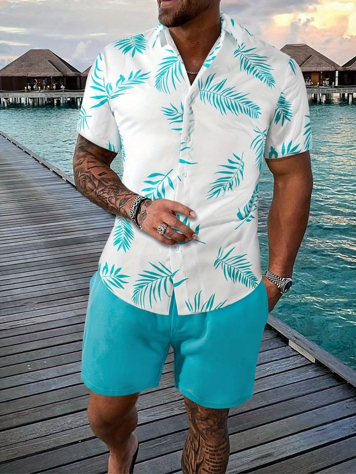 Herren Sommer-Shorts-Set mit tropischem Hemd und Taschen