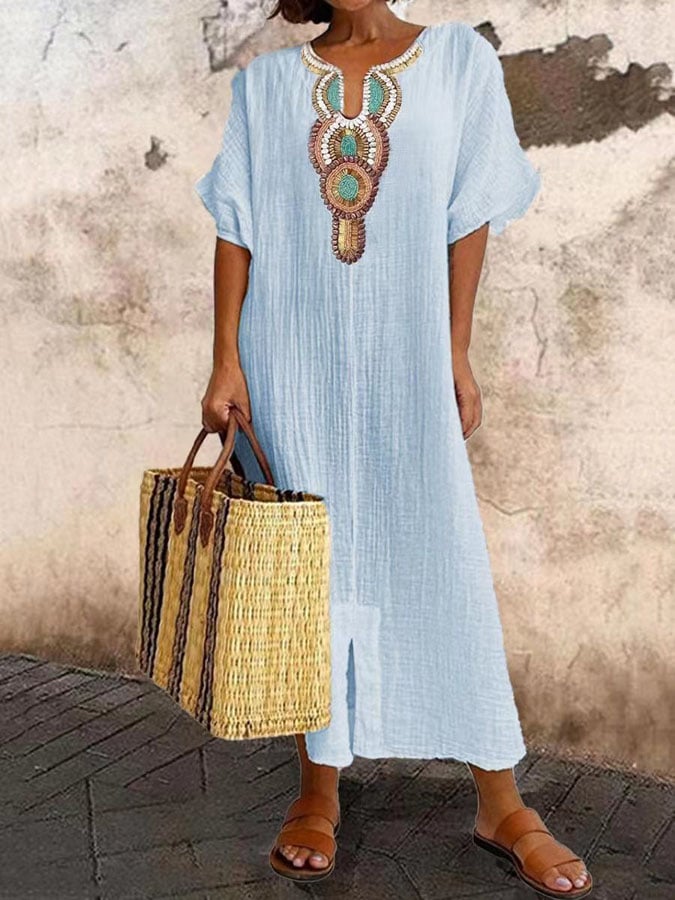 Damen Sommer Maxikleid mit kurzen Ärmeln