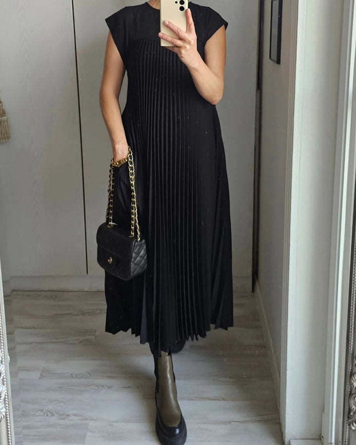 Damen Sommer Maxikleid mit kurzen Ärmeln und Rundhalsausschnitt