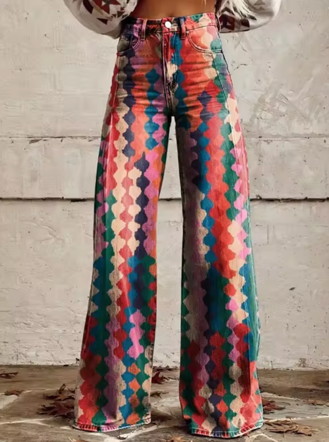 Damen Jeanshose mit hohem Bund und Grafikprint