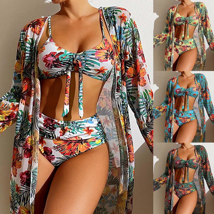 Damen Bikini Dreiteiler mit Blumenmuster