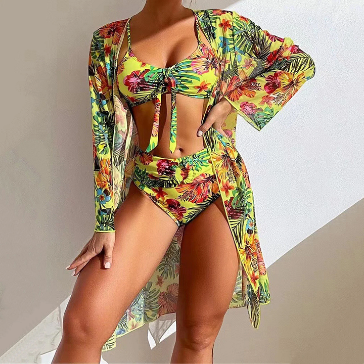 Damen Bikini Dreiteiler mit Blumenmuster