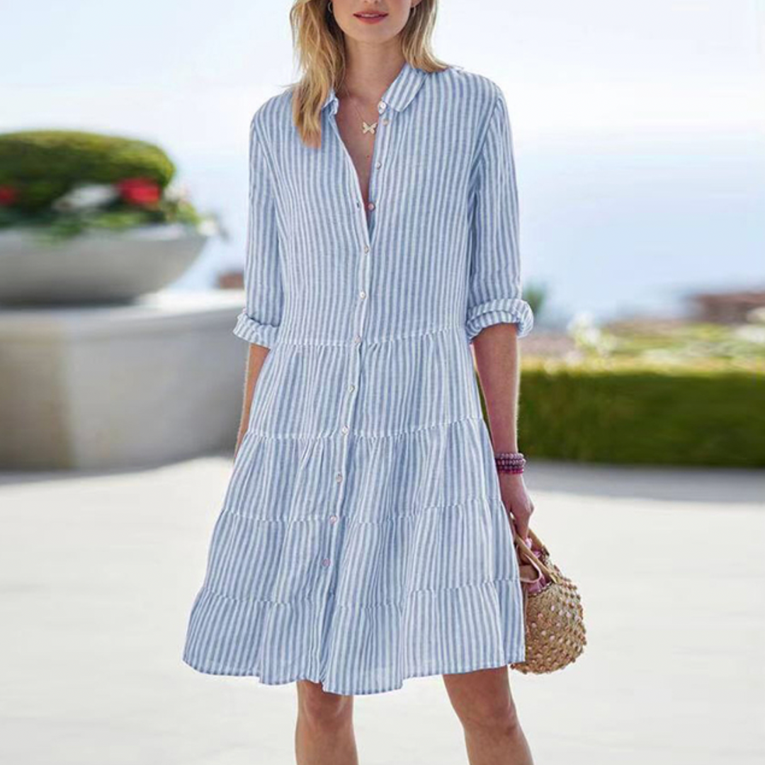 Damen Sommer Hemdkleid mit gestreiftem Muster