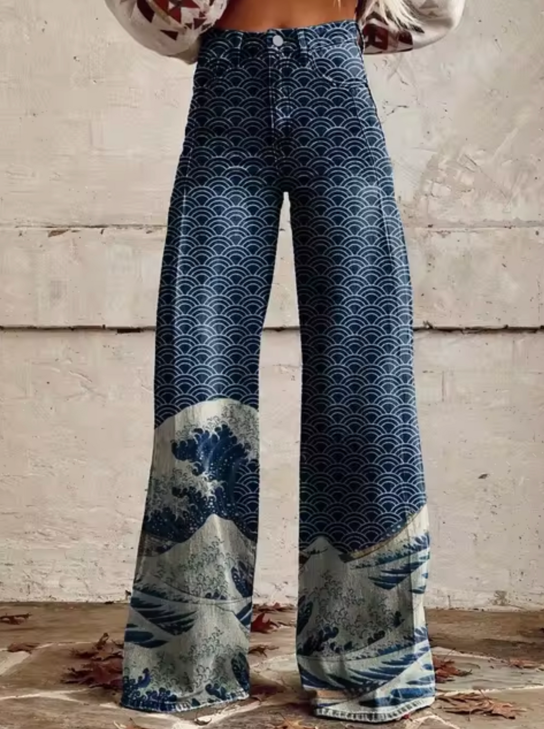 Damen Jeanshose mit hohem Bund und Grafikprint