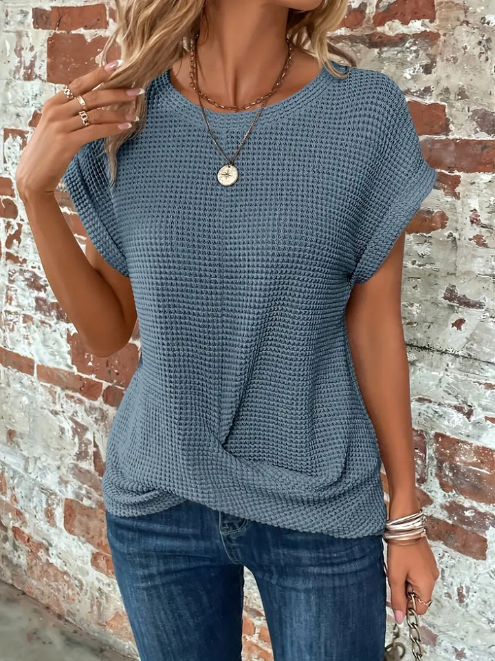 Damen Sommer T Shirt mit Rundhalsausschnitt und kurzen Ärmeln