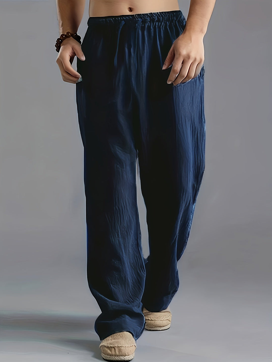 Herren Leinenhose mit elastischem Bund und Taschen für den Sommer