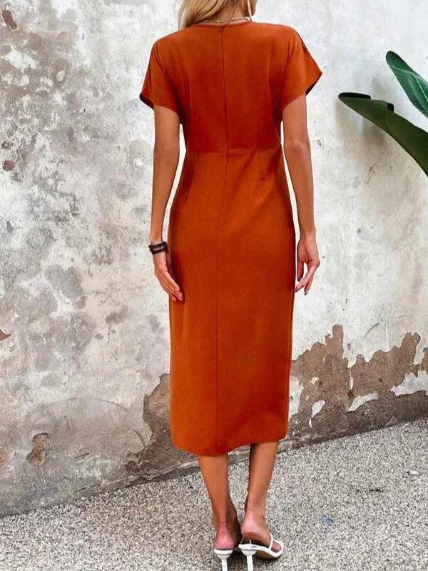Damen Sommer-Midikleid mit V-Ausschnitt und kurzen Ärmeln