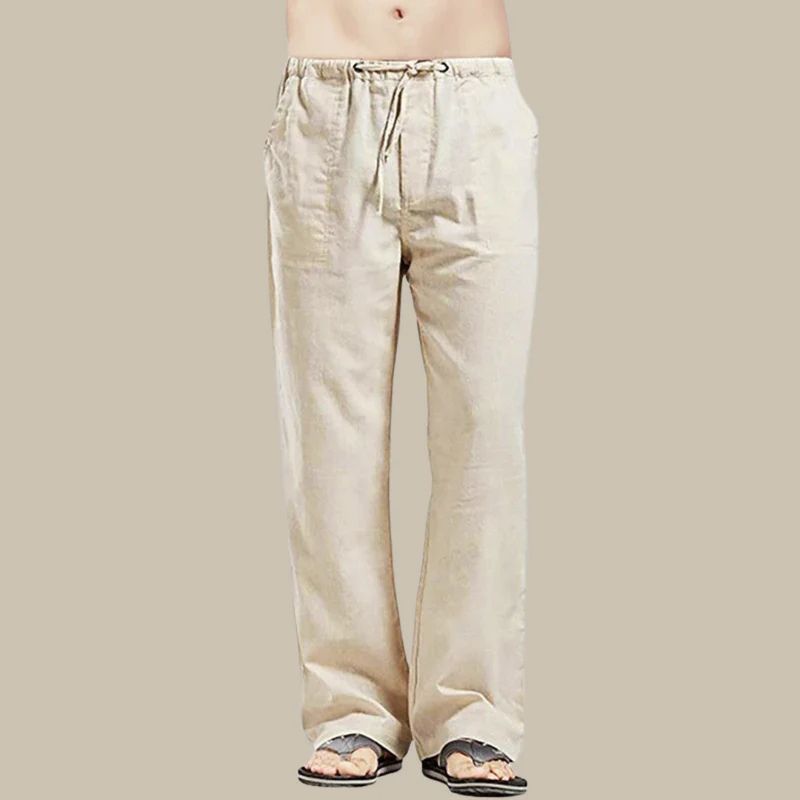 Herren Sommer Leinenhose mit Kordelzug und Seitentaschen