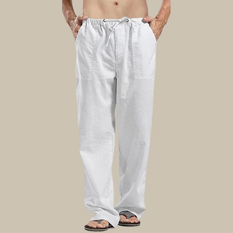 Herren Sommer Leinenhose mit Kordelzug und Seitentaschen