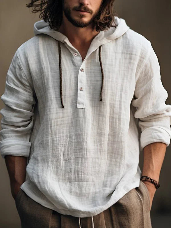 Herren Sommer-Leinen-Hoodie mit Knopfleiste