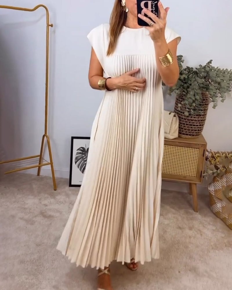 Damen Sommer Maxikleid mit kurzen Ärmeln und Rundhalsausschnitt