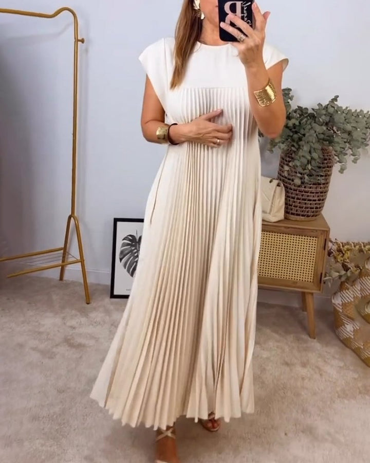 Damen Sommer Maxikleid mit kurzen Ärmeln und Rundhalsausschnitt