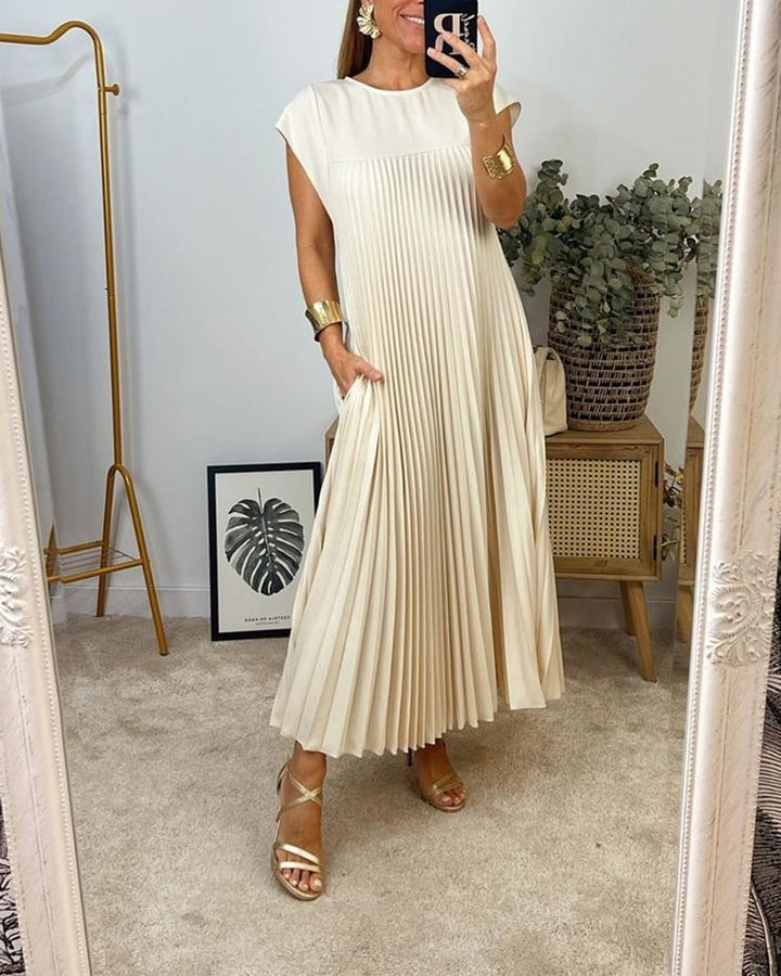 Damen Sommer Maxikleid mit kurzen Ärmeln und Rundhalsausschnitt