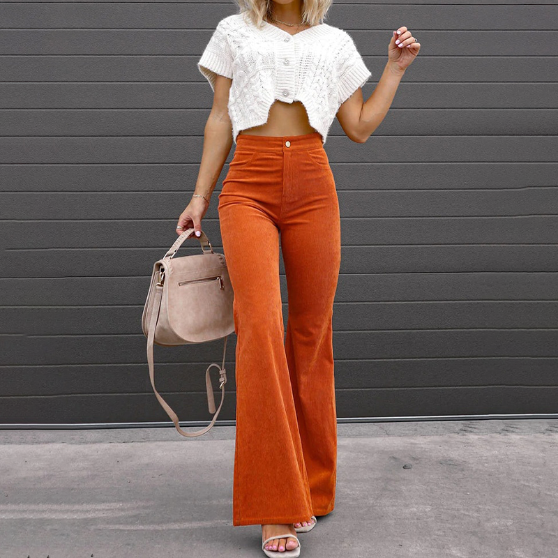 Damen Sommerhose mit hoher Taille und ausgestellten Beinen