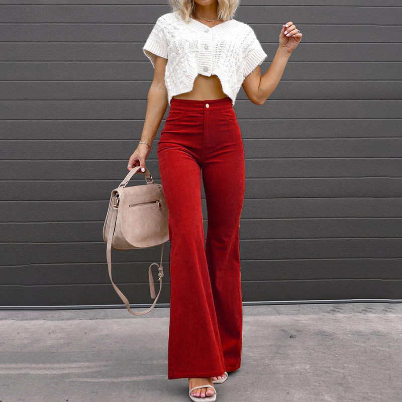 Damen Sommerhose mit hoher Taille und ausgestellten Beinen