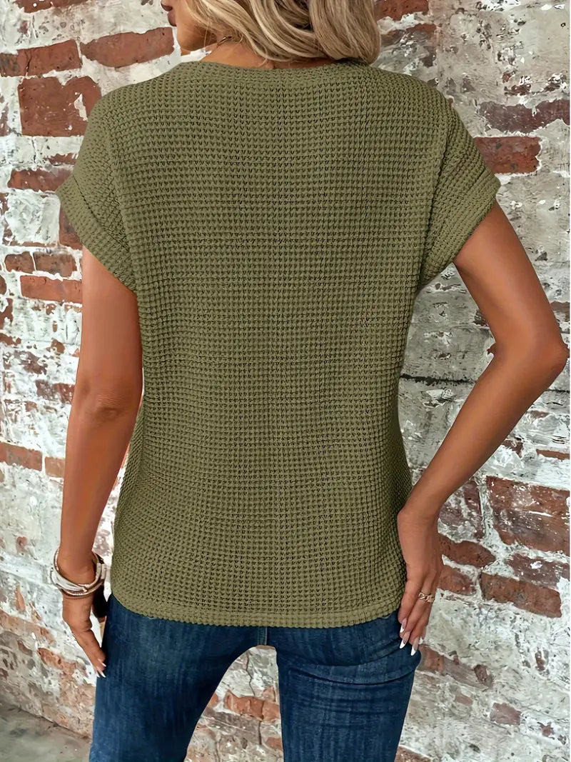 Damen Sommer T Shirt mit Rundhalsausschnitt und kurzen Ärmeln
