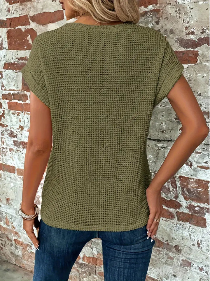Damen Sommer T Shirt mit Rundhalsausschnitt und kurzen Ärmeln