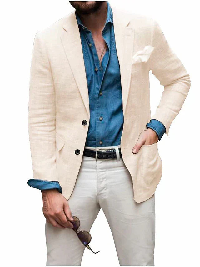 Herren Leinenblazer mit fallendem Revers und Knopfverschluss