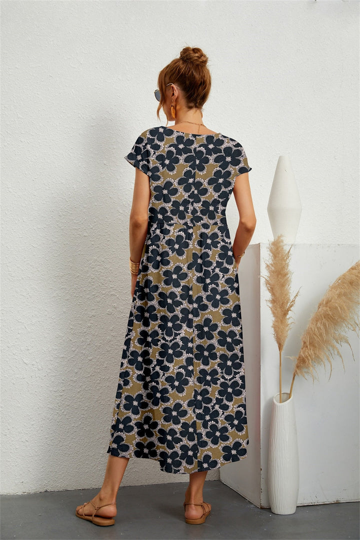 Sommer-Midikleid für Damen mit kurzen Ärmeln und Rundhalsausschnitt