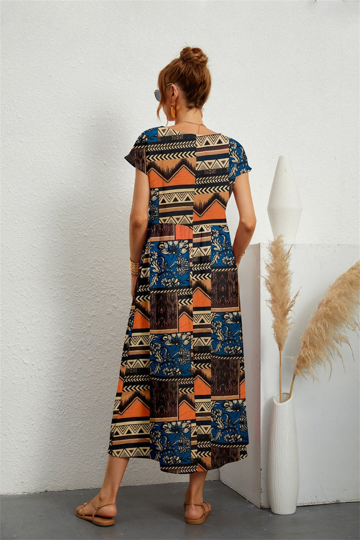 Sommer-Midikleid für Damen mit kurzen Ärmeln und Rundhalsausschnitt