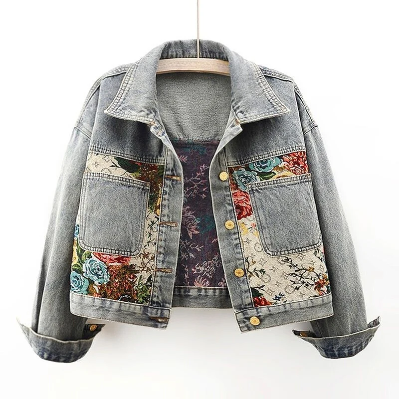Jeansjacke mit Blumenmuster für Damen