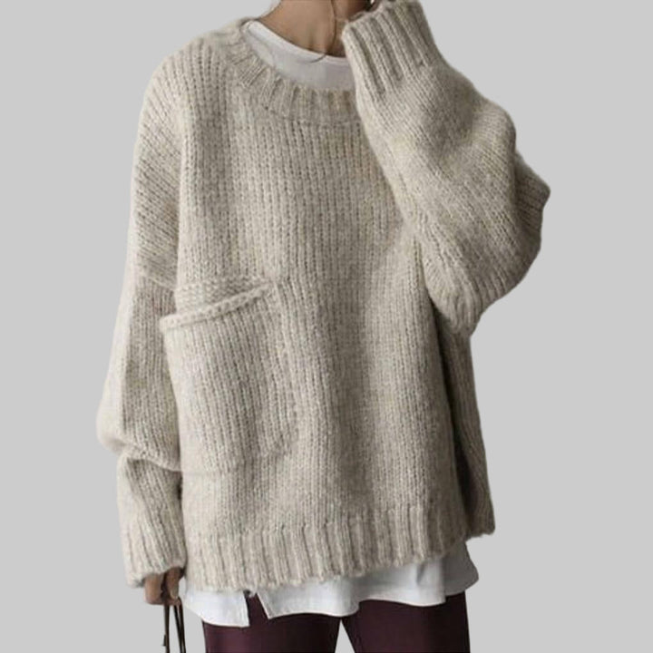 Oversized-Pullover in Elfenbein mit Taschen auf der Vorderseite
