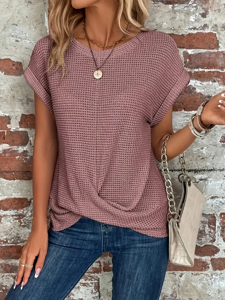 Damen Sommer T Shirt mit Rundhalsausschnitt und kurzen Ärmeln
