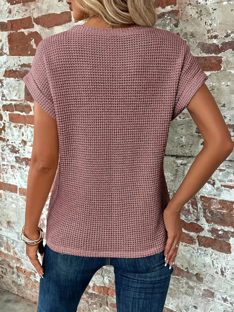 Damen Sommer T Shirt mit Rundhalsausschnitt und kurzen Ärmeln