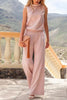 Damen ärmelloser Sommer-Jumpsuit mit hohem Ausschnitt und weitem Bein