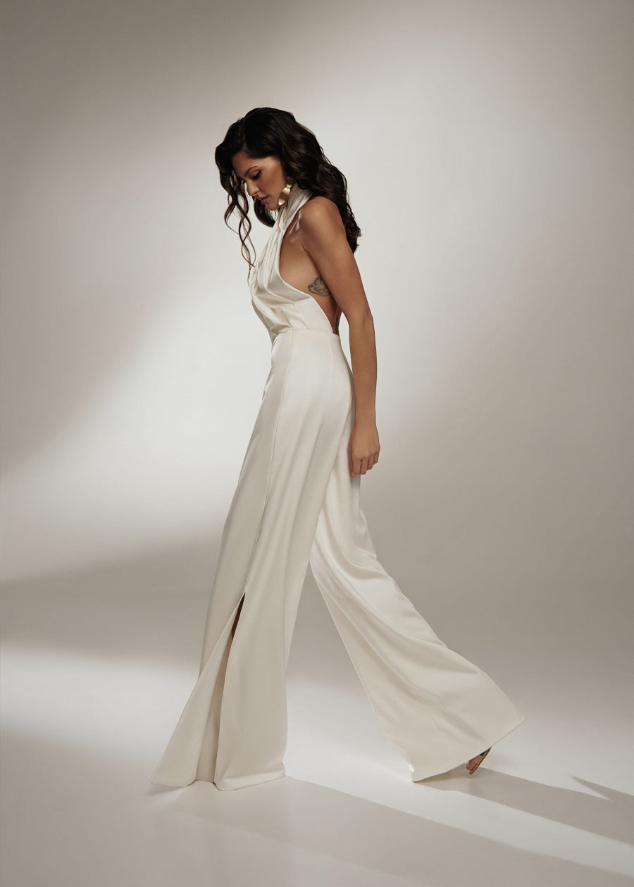 Damen Sommer Jumpsuit mit überkreuztem Neckholder