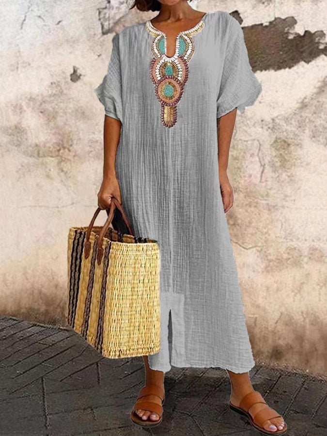 Damen Sommer Maxikleid mit kurzen Ärmeln