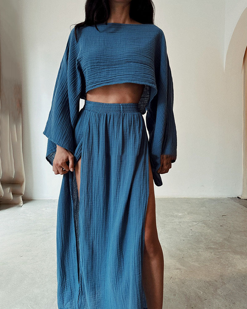 Zweiteiler Damen Sommer Set mit Crop Top und Maxirock