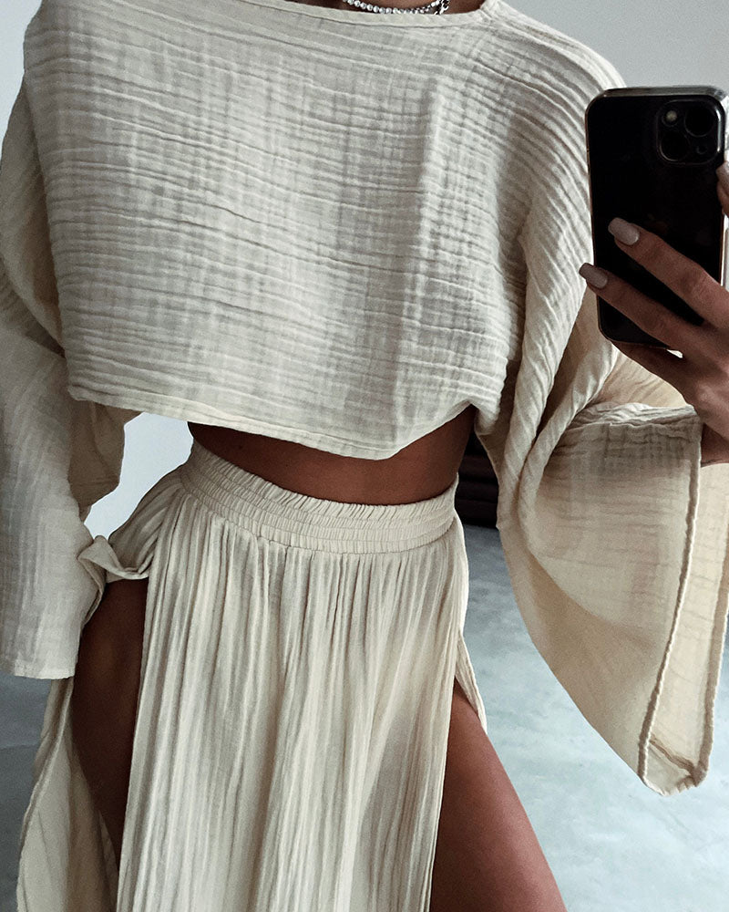 Zweiteiler Damen Sommer Set mit Crop Top und Maxirock