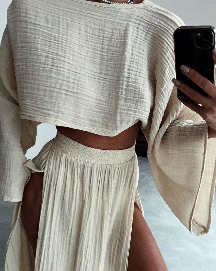 Zweiteiler Damen Sommer Set mit Crop Top und Maxirock