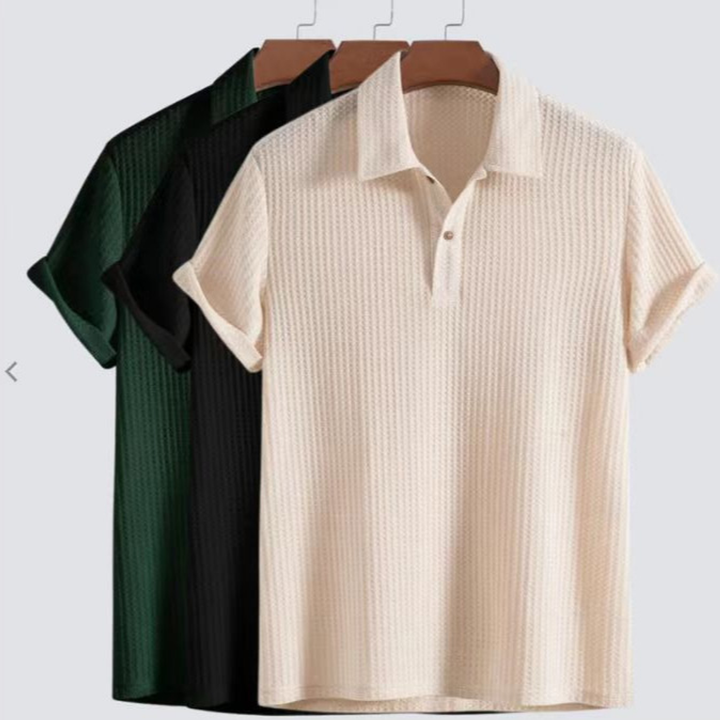 Herren Sommer Poloshirt mit kurzen Ärmeln und Waffeltextur